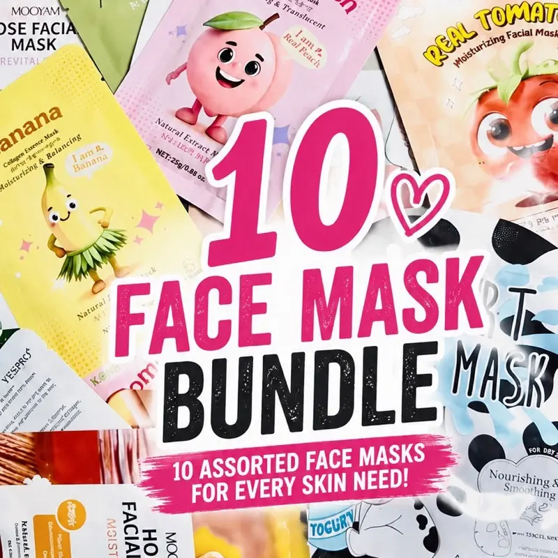 Beauty Mask Bundle (10) Randomly Selected Hydrating Cleansing Moisturizing Cosmetic