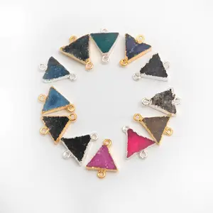 Druzy Triangle Pendant Connector Double Bail with Electroplated Edge You CHOOSE Druzy Color and Finish