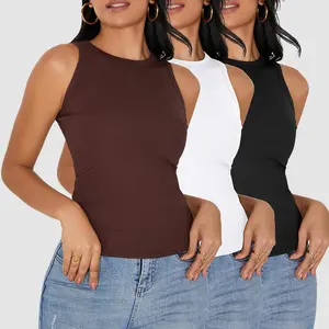 3 Pack Womens Sleeveless High Neck Tank Tops Slim Fit Ribbed Racerback Top Summer Fashion Basic Workout Casual Shirt tiktokshopspringglowup, Womenswear Minimalist