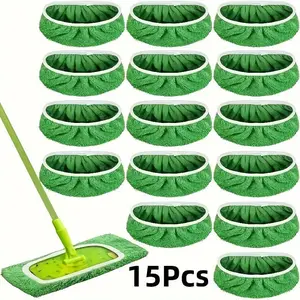15-Pack Reusable Microfiber Mop Pads, Washable Dry Sweeping & Wet Mopping Cloths, Household Replacement Cleaning Pads