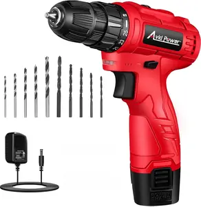 Avid Power 12V Cordless Drill with 3/8-Inch Keyless Chuck, 1400 RPM, 25+1 Torque Control, 21pcs Bits, Battery & Charger, LED Light, Ideal for DIY & Home Repair