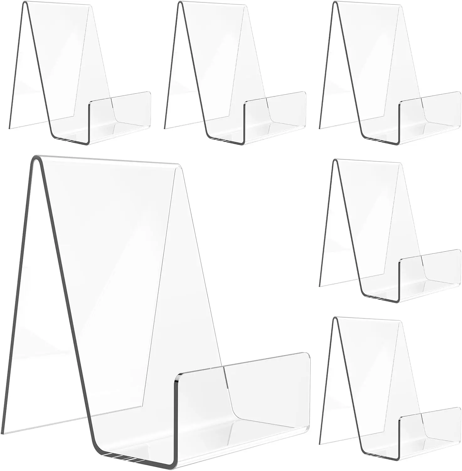 6 Pack  Book Stand, Clear Easel Stand for Display, Book Display Holder, Display Stand for Album, CD, Magazine, Postcard, Picture, Plate, Artworks, Phone, Tablet