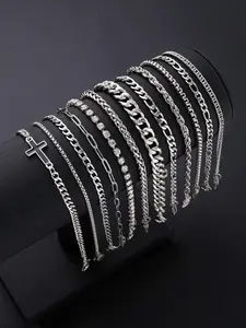 12-Piece Punk Cross Bracelet Set, Stainless Steel Bracelets, Stainless Steel Zircon, Boho Style Jewelry, Unisex, Perfect for Dates, Vacations, Daily Wear