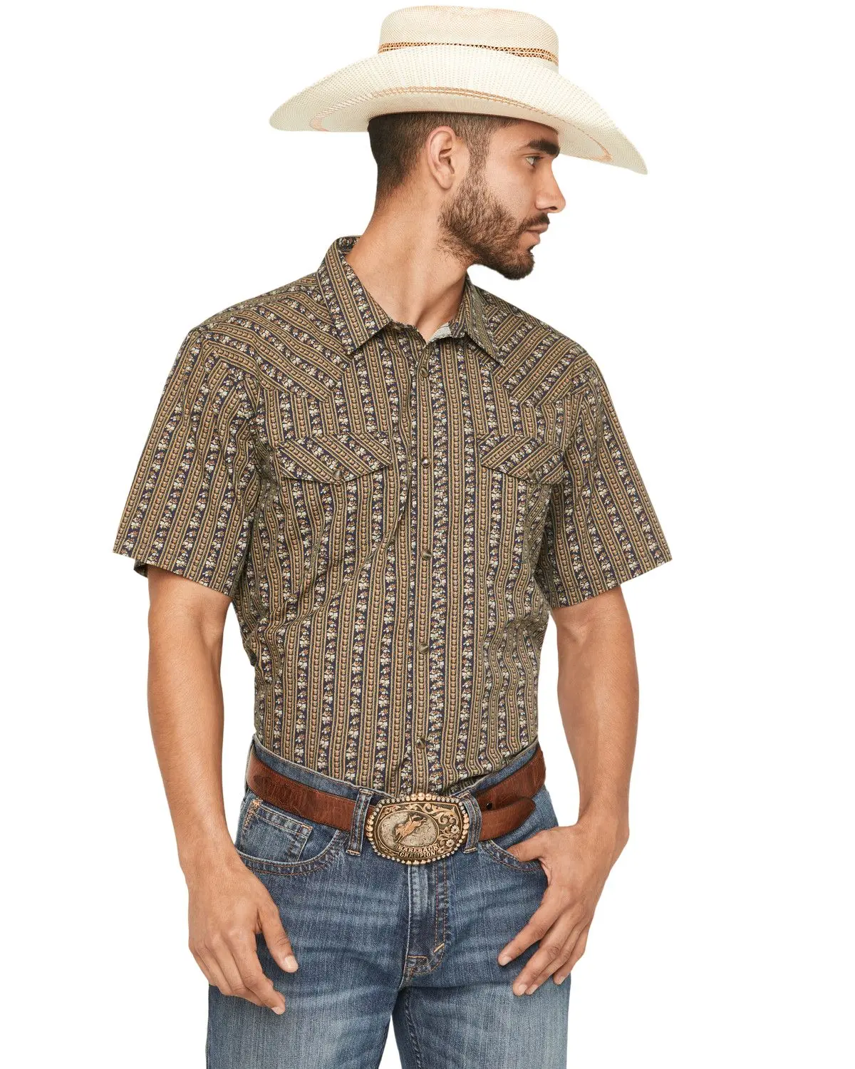 Gibson Trading Co Men's Men'S Evolve Floral Striped Short Sleeve Snap - Gmfa25w2-Nvy