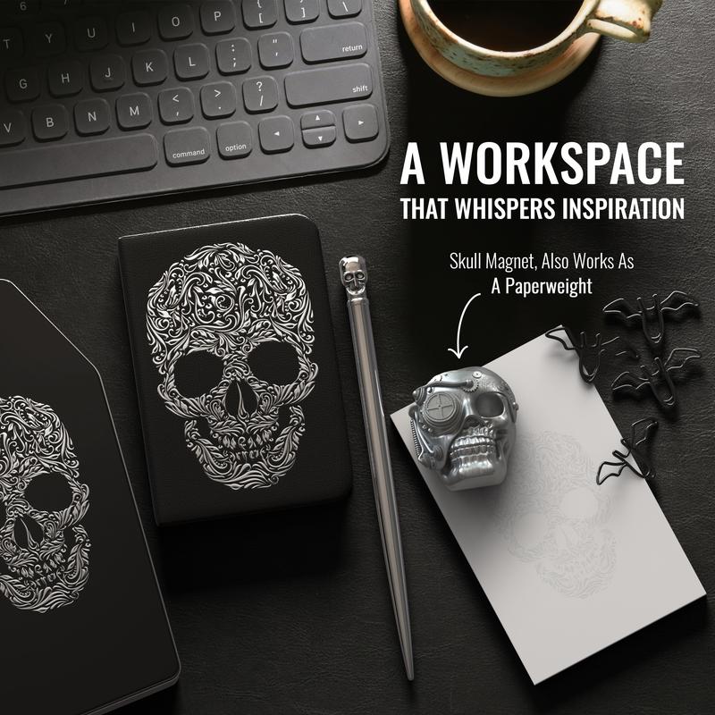 Gothic Skull Stationery Gift Set – Coffin Box with Journal, Pen, Sticky Notes, Magnet, Paper Clips & Gift Card