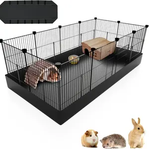 Guinea Pig Cage, 48'' Small Animal Playpen with PVC Bottom Liner & One-Hand Release Hook, Triple Fixing C&C Cage for Guinea Pigs, Bunny, Rabbit, Hedgehog