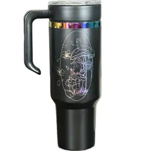 Ryan Sherwood Frog Design 40oz Tumbler with Handle & Silicone Straw - Black, Reusable, Washable, Portable Water Bottle for On-The-Go Hydration