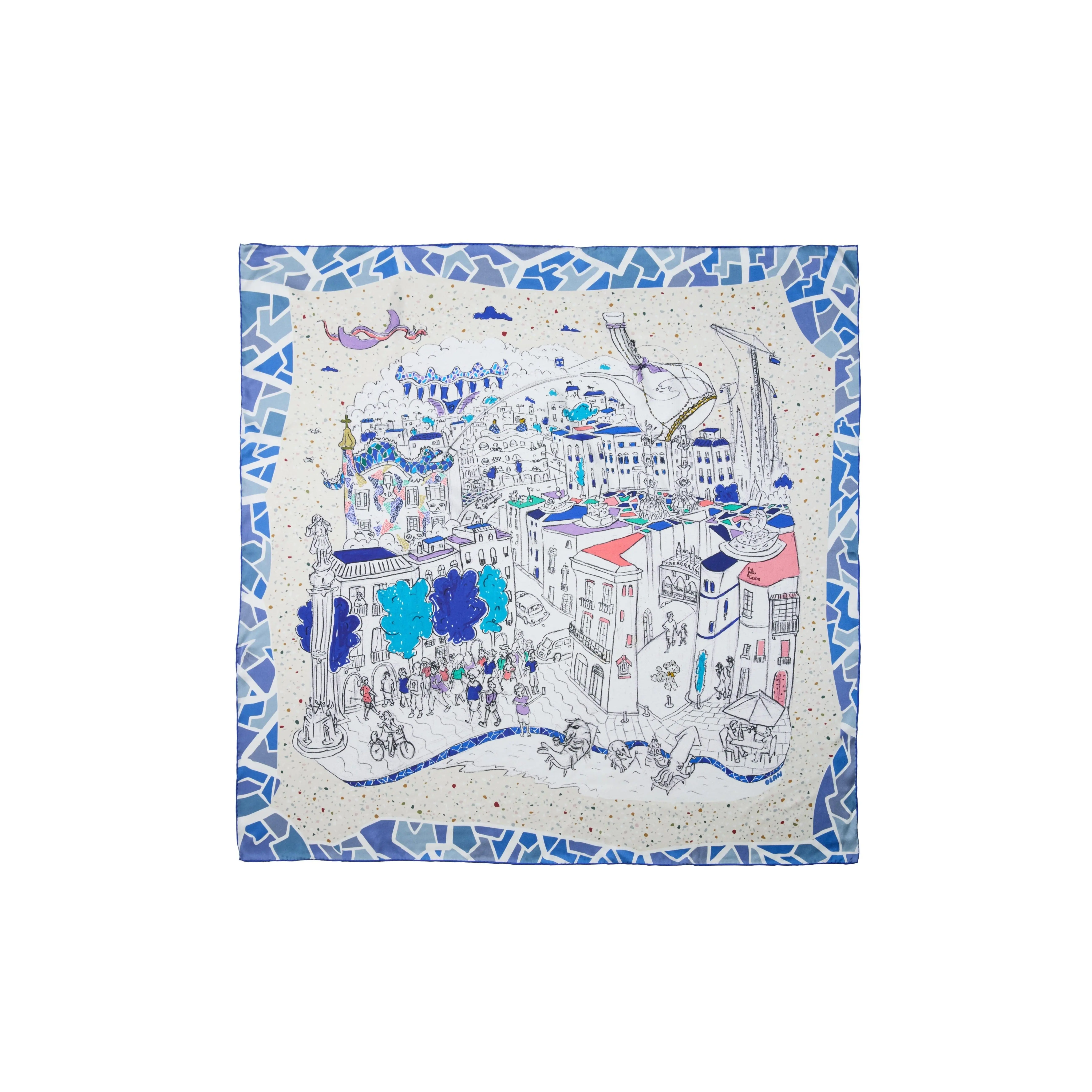 Barcelona Large Silk Square Scarf 35 - Mediterranean Blue