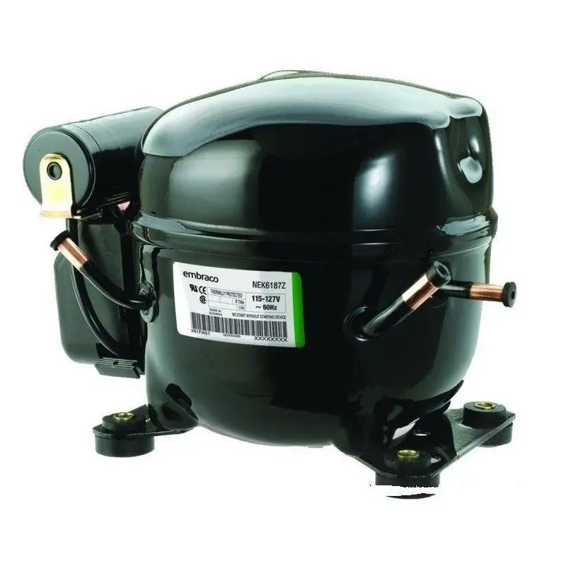 NEK6187Z1 Nidec Embraco Compressor, hermetic, high temp, 1/3 HP, R134a, 115/1/60 volt, 5/16" S x 1/4" S
