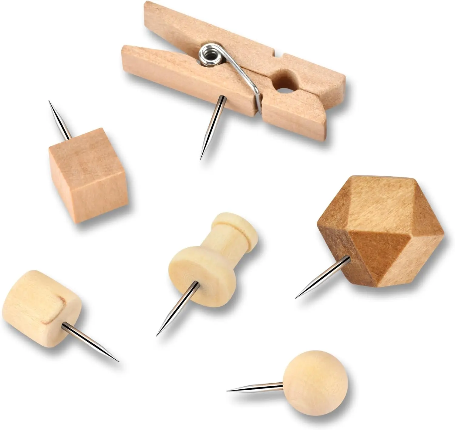 128Pcs Wood Push Pins, Thumb Tacks for Decorative, Wooden Pins and Tacks, Cork Board Thumbtacks, Cute Thumbtack for Wall and Bulletin Board, Map Pins