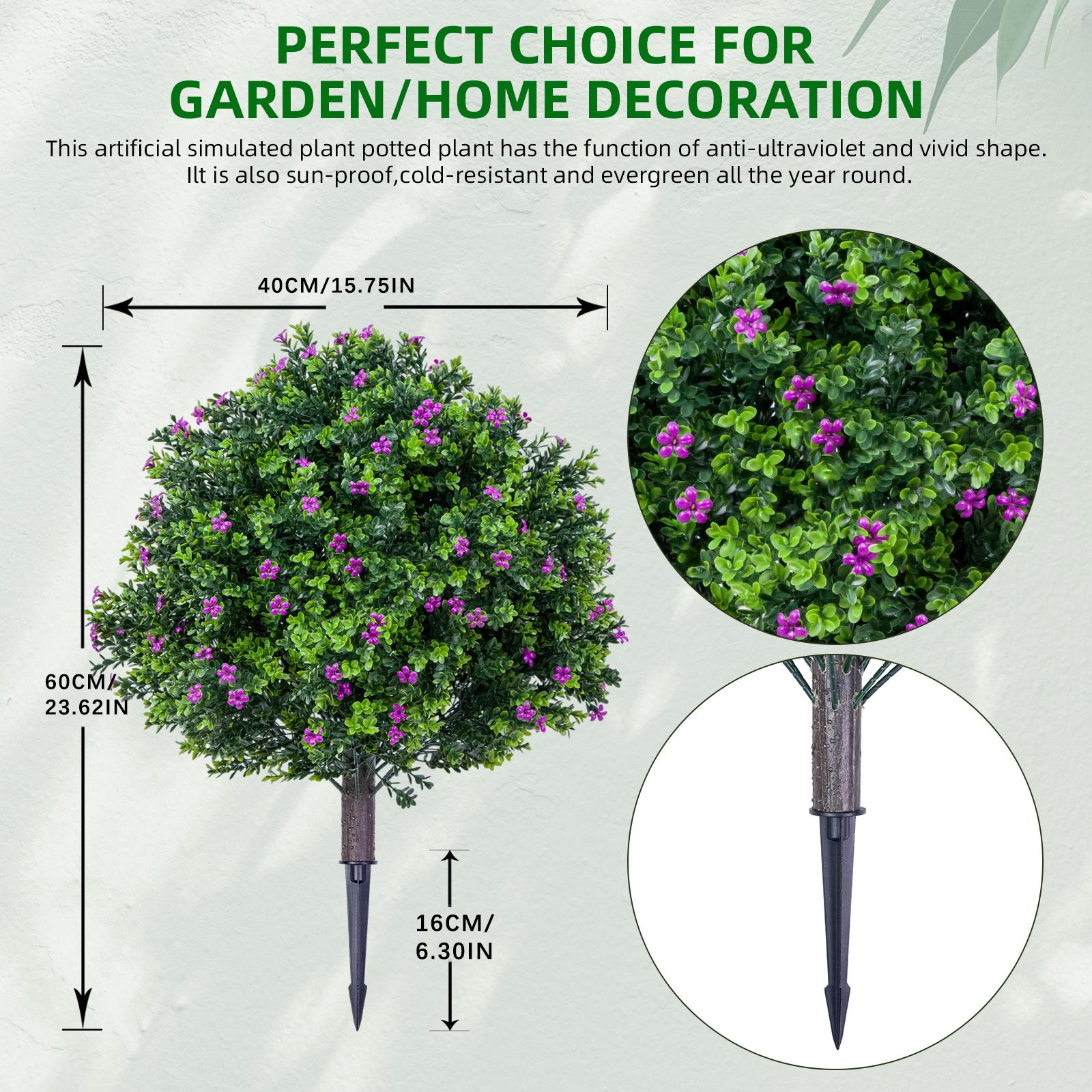 2 Pieces Artificial Flowering Plants in Floors with Iron Picket and Plastic Stem, 60 x 40 cm PE Leaves and Violet Flowers for Outdoor/Indoor Garden,Terrace Supplies,Wedding Party Decoration