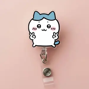 Chiikawa Hachiware Retractable Badge Reel – Cute Kawaii Acrylic ID Holder, Anime Office Accessory, Unique Gift for Nurses, Teachers, Healthcare Workers & Coworkers