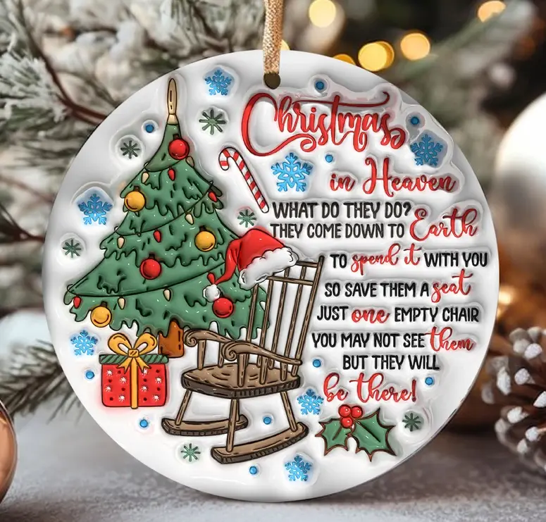 3D Christmas in Heaven Inflated Ornament , Memorial Christmas Ornament , Digital Xmas Round Bubble, Xmas Ornament Puffy