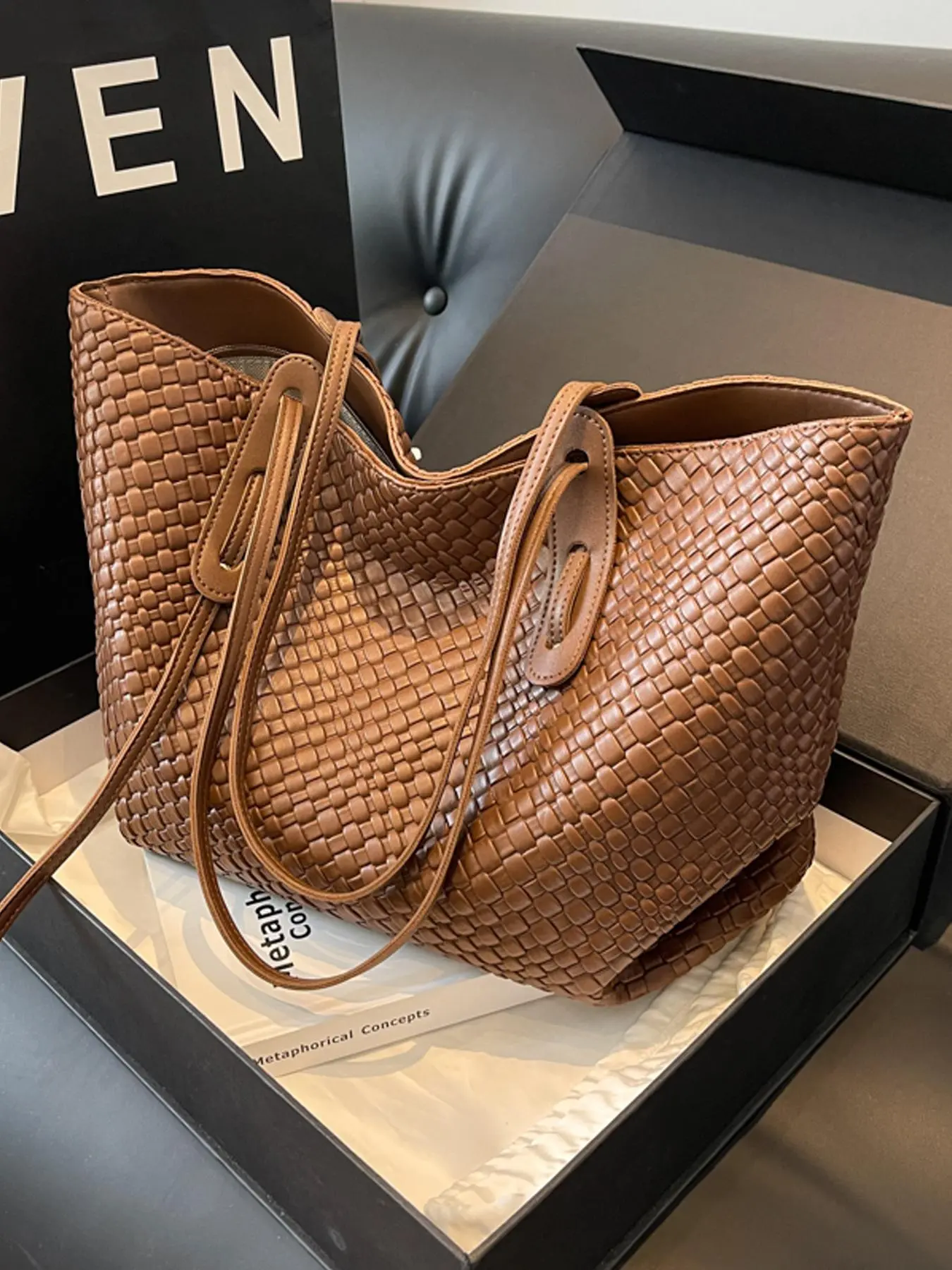 Women's Solid Color Rhombic Lattice Design Tote Bag, Fashionable Large Capacity Shoulder Bag for Daily Life, Casual Trendy Versatile Commuting Bag