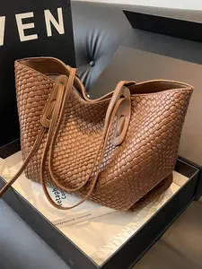 Women's Solid Color Rhombic Lattice Design Tote Bag, Fashionable Large Capacity Shoulder Bag for Daily Life, Casual Trendy Versatile Commuting Bag