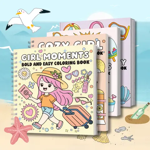 Adult 4-Piece Coloring Books Bundle - Office Art Supplies for Beginners, Cute Cozy Fun Themes, Easy Bold Lines, Lifestyle Scenes, Stress Relief Relaxing Gifts, Creative Downtime Tool