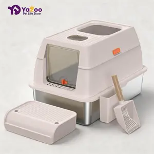 Yazoo Pet Life Store No Mess Cat Litter Box with Stainless Steel Basin Easy to Clean Durable Design for Cats