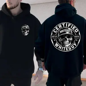Certified Whiteguy Hoodie, Skull Cap Streetwear Shirt, Bold Skull Graphic Sweatshirt Street Style, Edgy Streetwear, Skull Cap Biker Style, Unisex Sweater Pullover Tee
