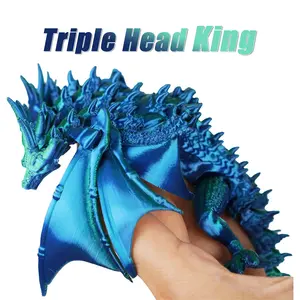Dreamy 3D Printed Three-Headed Dragon Halloween Decoration, Eco-Friendly Gift, Transformable Standing Pose, Moving Limbs, Realistic Craft