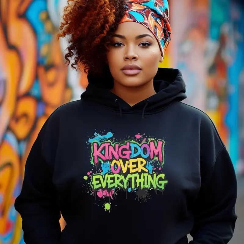 Women's Kingdom Over Everything Style Clothes - Long Sleeve Fleecy Hoodies, Colorful Graffiti-Style Print Fleece Sweatshirts, for Casual Everyday Wear