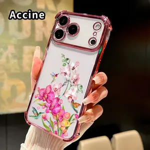 Phone Case for iPhone 17 Pro Max 16 15 Plus Air 14 13 12 11 E Orchid Hummingbird Ballet Pattern Electroplating Transparent Silicone Drop-proof Protective Cover