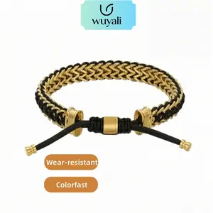 Men's Stainless Steel Cuban Chain & Braided Nylon Cord Hybrid Bracelet - 8.5-Inch Adjustable Clasp, Geometric Design, Handcrafted Everyday Fashion Accessory