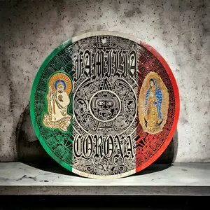 24" carved Aztec Calendar with San Judas and Virgin Mary wall art