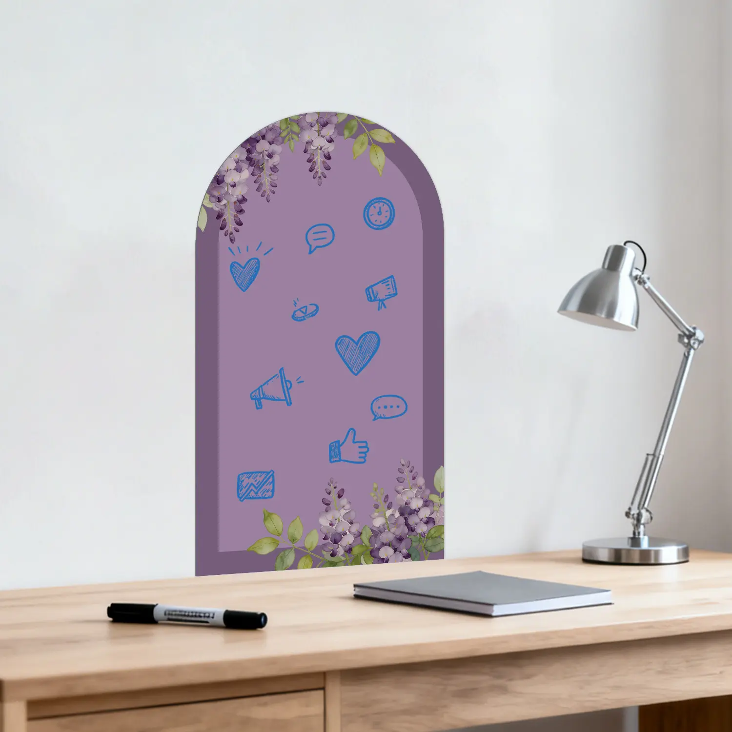 Self Adhesive Soft Magnetic Whiteboard, Matte Adhesive Cover, Erasable Film, Strong Magnetic Force, Floral Border, Includes Accessories