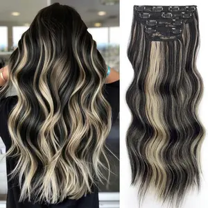 High-Quality Clip in Hair Extensions 4PCS Set - Synthetic Heat Resistant Hairpiece for Women, 16/20/24 Inch Long Wavy/Straight Hair, Natural Blend & Secure Fit, Full Head SetColorful Wavy Clip-In Hair Extensions
