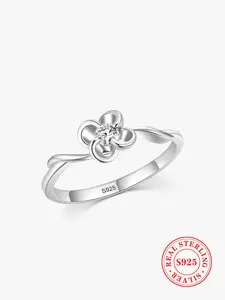 S925 Sterling Silver Flower Design Ring, Elegant Romantic Ring for Women, Fashion Jewelry Accessories for Daily Wear