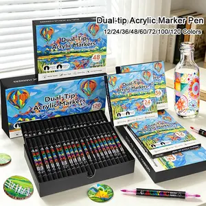 Professional Art Markers Set, Dual-Ended Pens for Stone Canvas Wood Glass, 12/24/36/48/60/72/100/120 Pieces, Back-To-School Art Supplies
