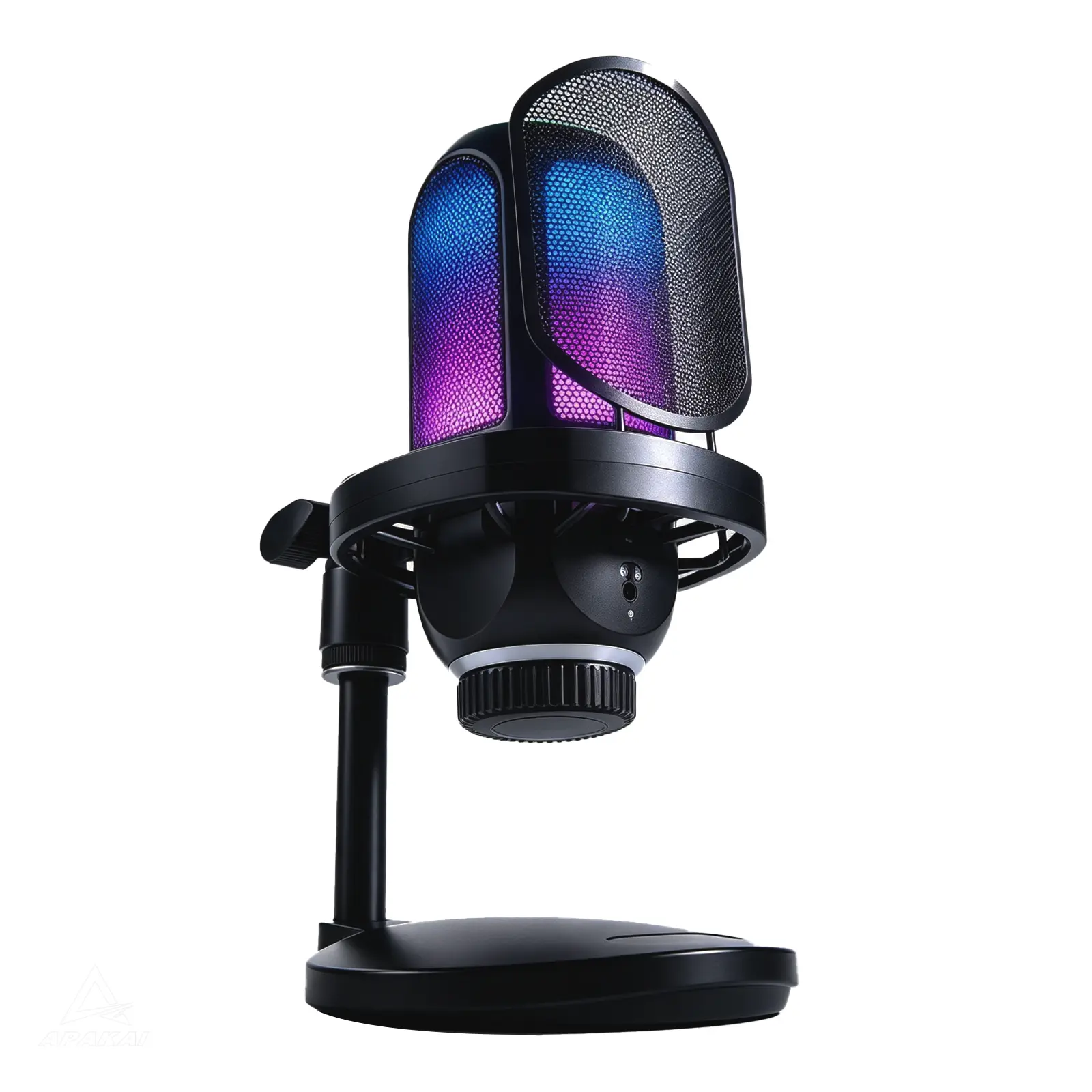 APAKAI 001 USB Dynamic RGB Light Gaming Microphone - Quick Mute, Headphone Jack, Gain Control, Compatible with PC & Laptop, PS4, PS5, USB-C Smartphone, Audio Mixer for Gamers
