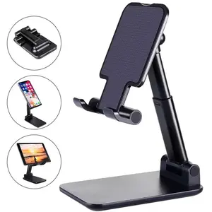 Three Sections Foldable Desk Mobile Phone Holder, Adjustable Desktop Tablet Holder, Universal Table Cell Phone Stand for iPhone, Adjustable Cellphone Holder
