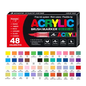 Direct Liquid Acrylic Paint Pens, 48 Colors, Soft Brush Tip, Water-Based Markers, Acrylic Painting Pen, for Fabric, Canvas, Rock, Glass, Wood, Paper, School & Art Supplies
