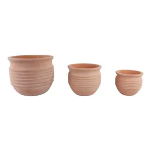 Sagebrook Home 21426-01 9-12-15 in. Terracotta Ribbed Pots, Natural - Set of 3