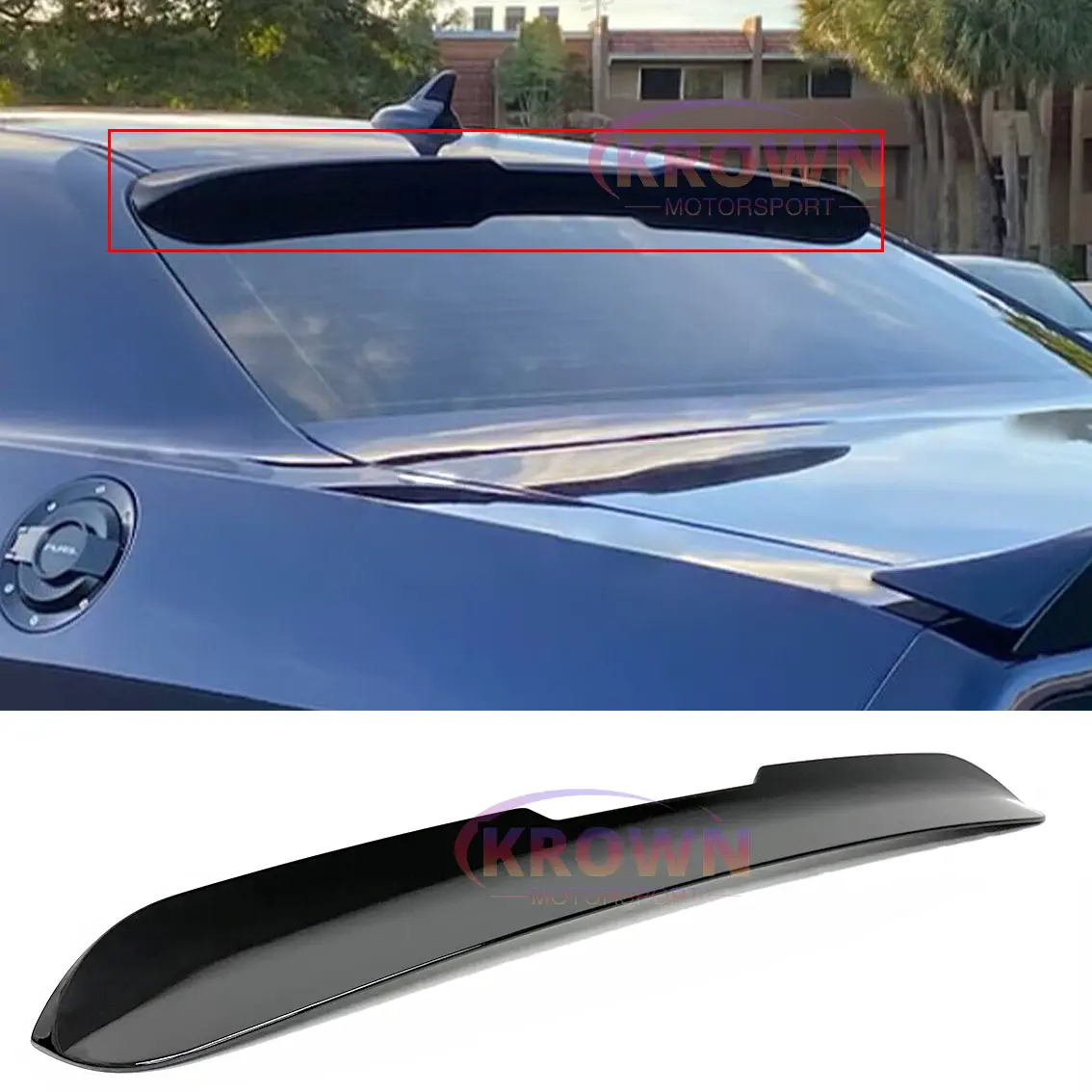 FITS 2008-2024 DODGE CHALLENGER GLOSSY BLACK V2 STYLE DUCKBILL STYLE REAR ROOF SPOILER WING