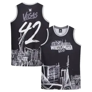 WWE WrestleMania 42 Vegas 3D Tank Top Jersey – Las Vegas Skyline Graphic, Unisex Oversized Basketball Tee, Fan Gift, Street Casual Spring Fall Outfit