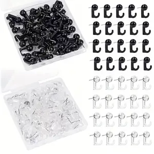 30pcs/box Pushpin Hooks, Thumbnail Plastic Head Corkboard Pushpin Hooks, Decorative Thumbnail Pushpin Hooks for Photo Wall, Bulletin Board, Home Wall, Home Office School Supplies, Thumbnails Pushpin Hooks