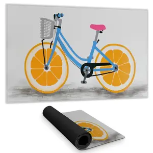 360 stand 14x24 in Bike Theme Mouse Mover Pad - Orange Wheel Design, Blue Color, Smooth Surface, Vibrant Look, Water Repellent, Home Decor Essential for Bedrooms