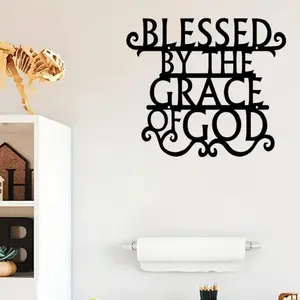 Blessed by The Grace Metal Wall Art, Inspirational Scripture Sign Plaque for Home & Office Decor, Christian Wall Decor, Hanging, Inspirational Quote
