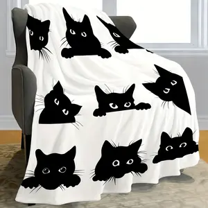 Comfortable Black Cat Plush Blanket Perfect for Home Office Travel Outdoor Use