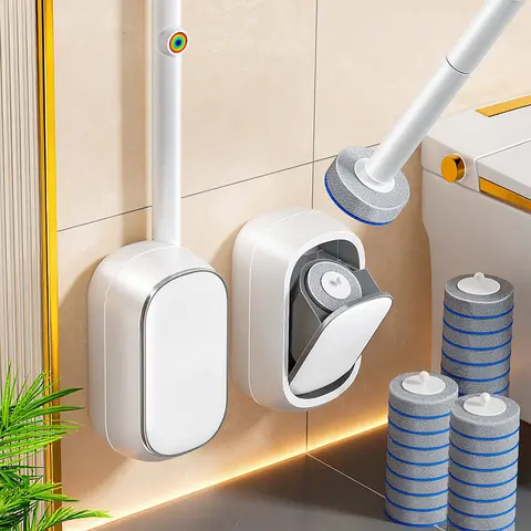 60-Pack, Touch-Free Disposable Toilet Brush Kit, Wall-Mounted Holder with Extended Toilet Wand, Disposable Refill Heads for Deep Cleaning Under the Rim, Hygienic Toilet Bowl Cleaning System for Every Bathroom
