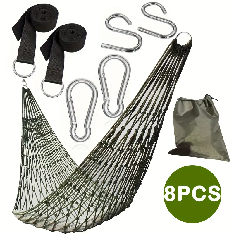 Military Green Heavy-Duty Mesh Hammock Set  6pcs Portable Outdoor Hammocks with 2 Tree Straps, Hooks & Storage Bag for Camping, Backpacking, Beach (108x31 Inches)
