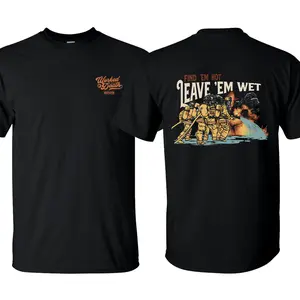 Find ’Em Hot Leave ’Em Wet Firefighter Side Action Tee, Patriotic First Responder Graphic Shirt, Perfect Gift for Firefighters and Heroes, Unisex Cotton Short Sleeve Shirt for Daily Wear, Outdoor Activities & Casual Street Style