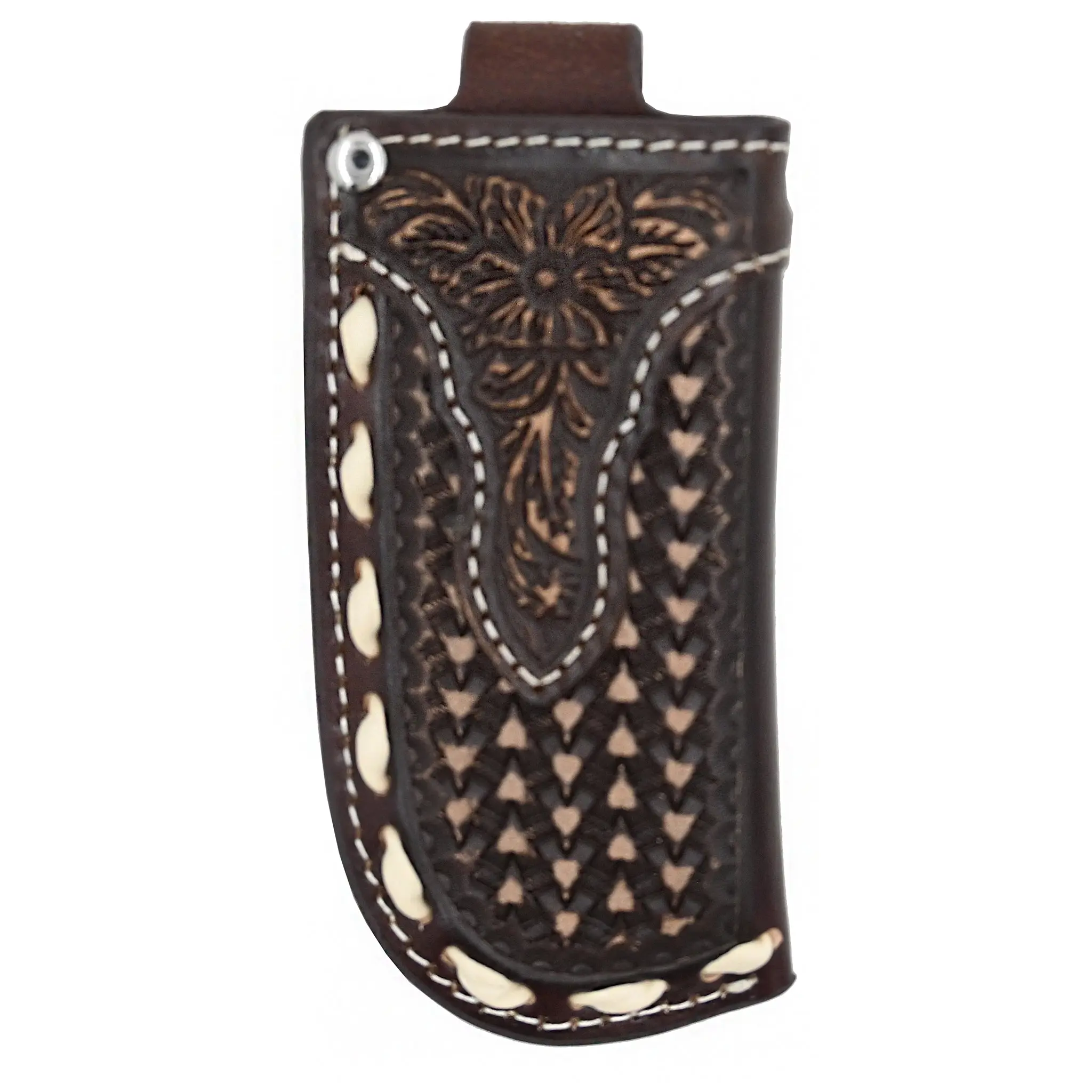 Nocona Small Leather Vertical Knife Sheath with Black Lace Stamping