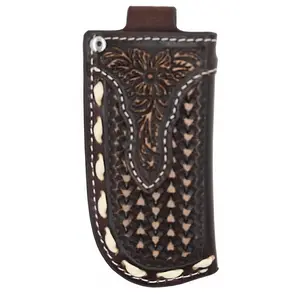 Nocona Small Leather Vertical Knife Sheath with Black Lace Stamping