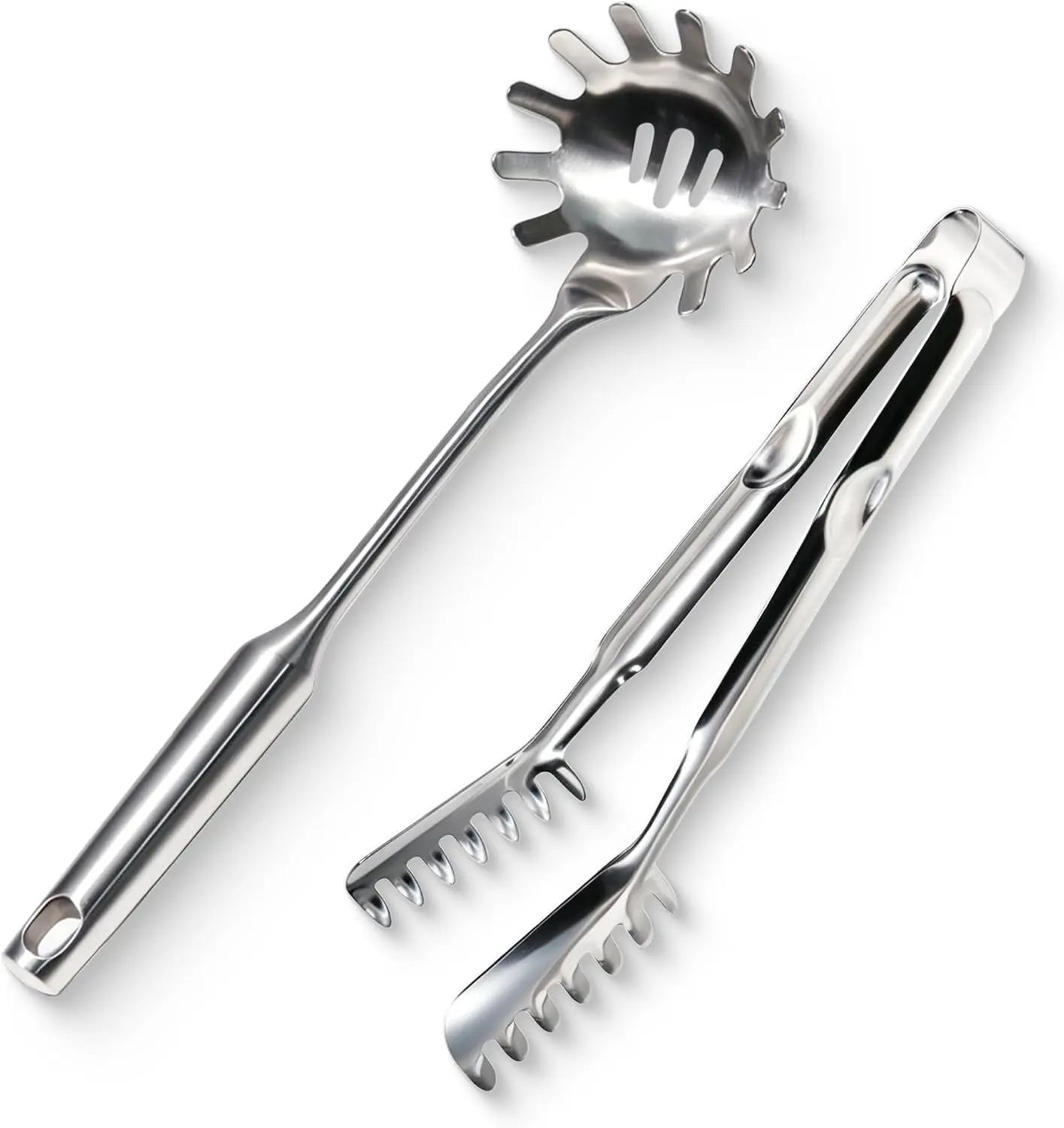 Spaghetti Spoon & Pasta Tongs Set, 2-Piece Stainless Steel Pasta Server