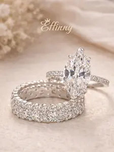 Effinny 14K Gold Plated Non Tarnish 3.5ct Marquise Cut 3PC Wedding Ring Set, CZ Trendy Promise Jewelry with 2 Eternity Bands for Travel-friendly
