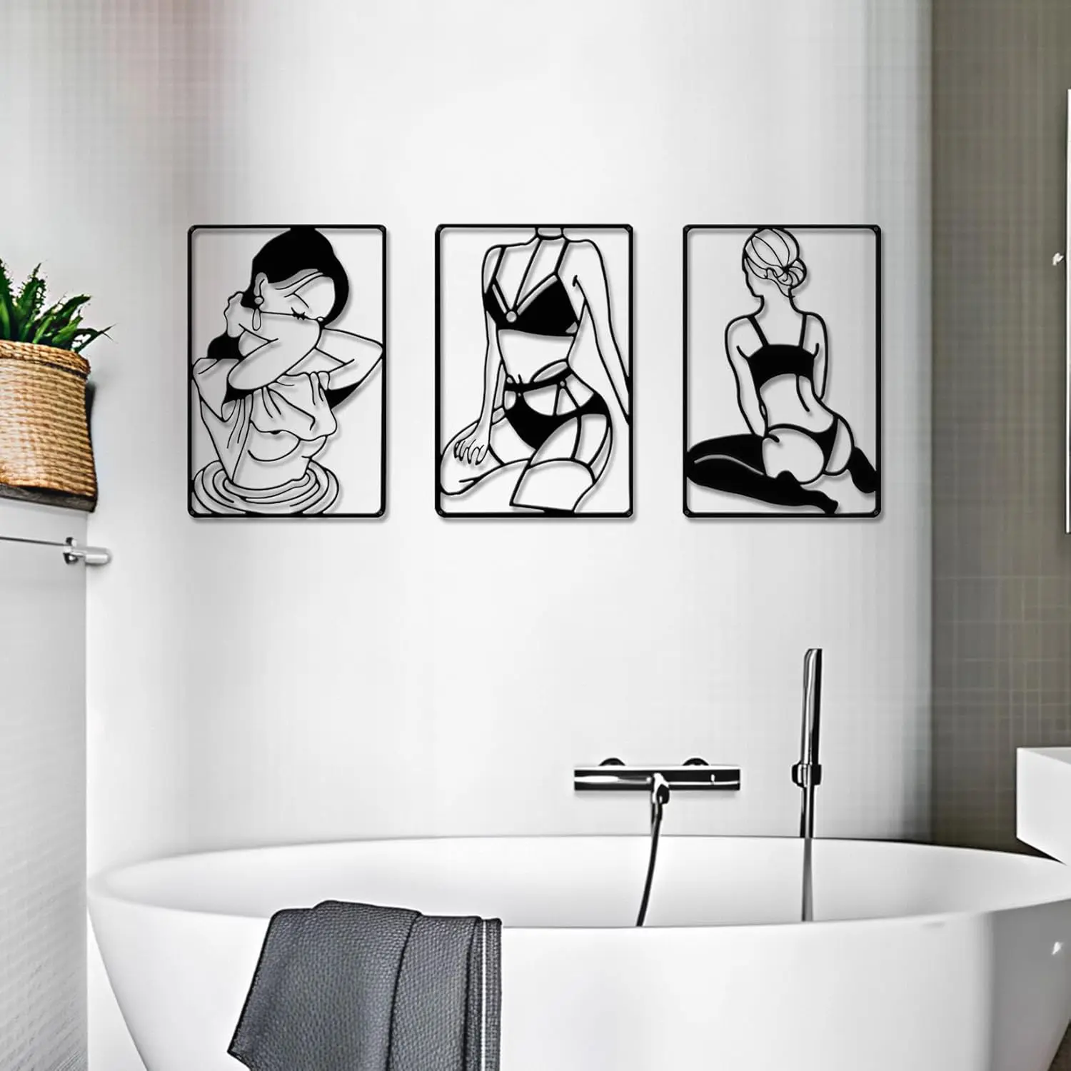 3-Piece 8x12 in Abstract Lines Metal Print Wall Art, Bathroom Decoration, Modern Decor, Contemporary Art Hanging Decor, Artistic Home Aesthetic Blank Wall Solution, Three-Pieces