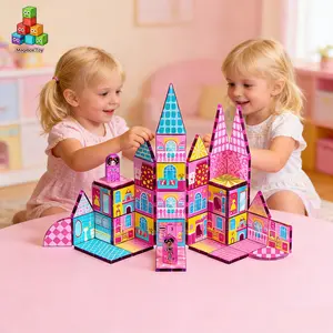 52pcs Magnetic Tiles Building Blocks, Castle Construction Toy, Stem Education Gift for Kids 3-8 Years, Boys & Girls Birthday Present